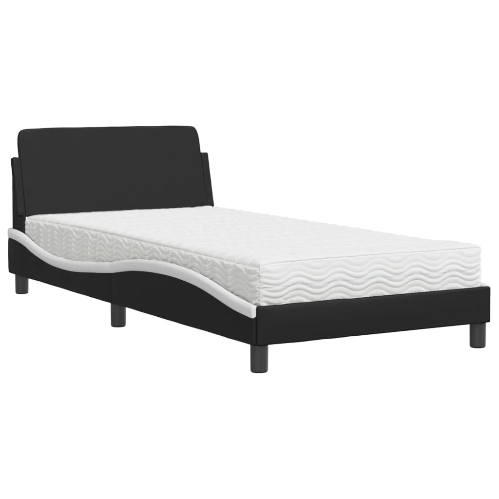 Letto con Materasso Nero e Bianco 100x200 cm in Similpelle