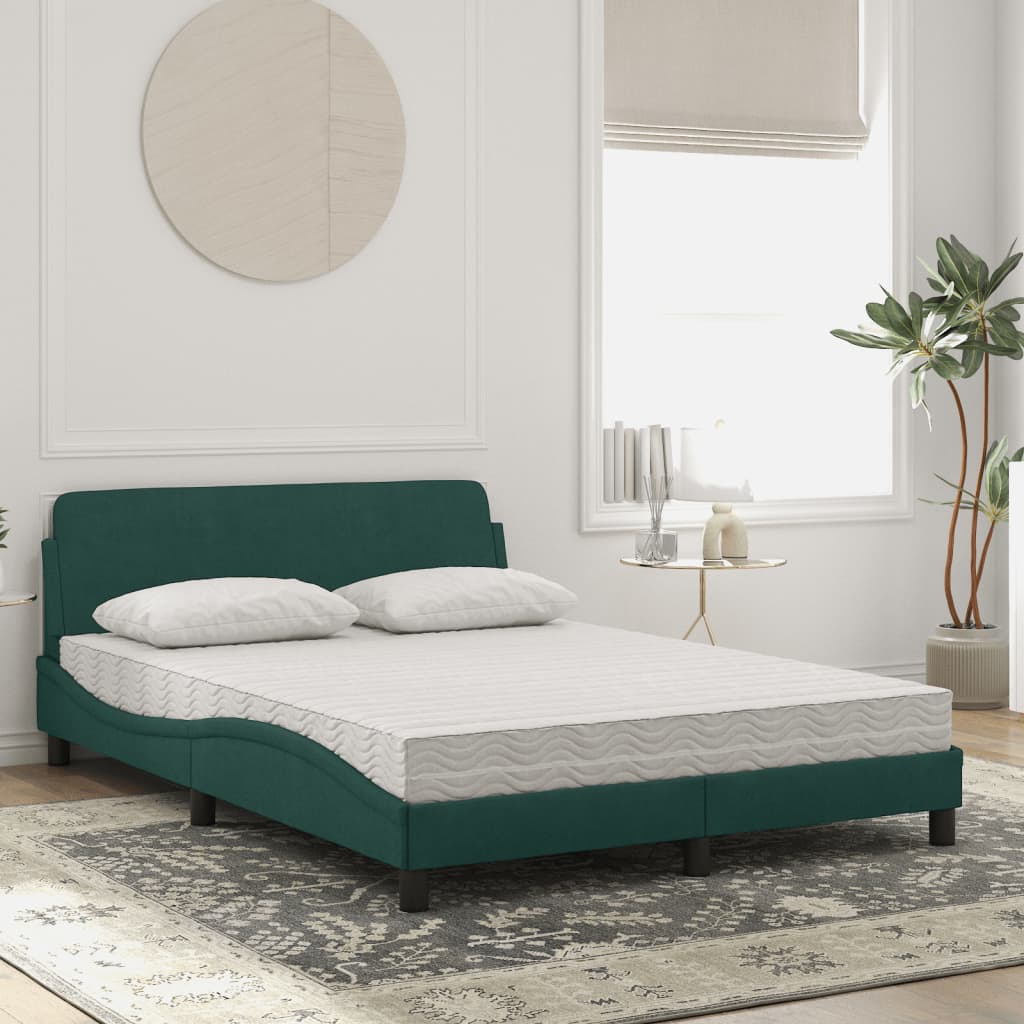 Letto con Materasso Verde Scuro 140x190 cm in Velluto