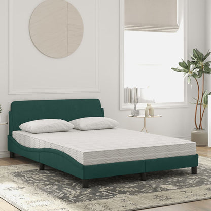 Letto con Materasso Verde Scuro 140x190 cm in Velluto