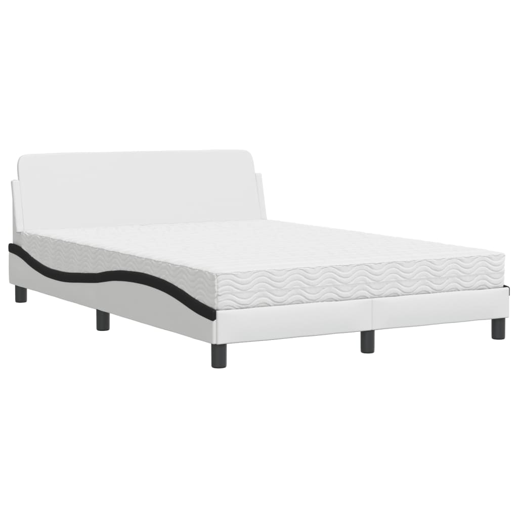 Letto con Materasso Bianco e Nero 140x200 cm in Similpelle