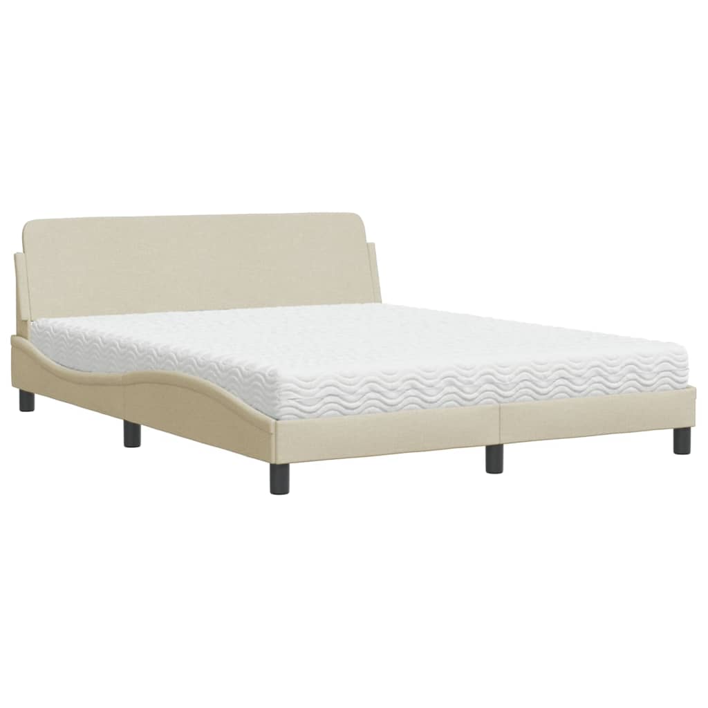 Letto con Materasso Crema 160x200 cm in Tessuto