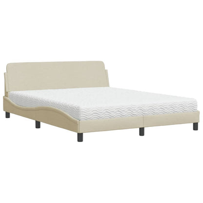 Letto con Materasso Crema 160x200 cm in Tessuto