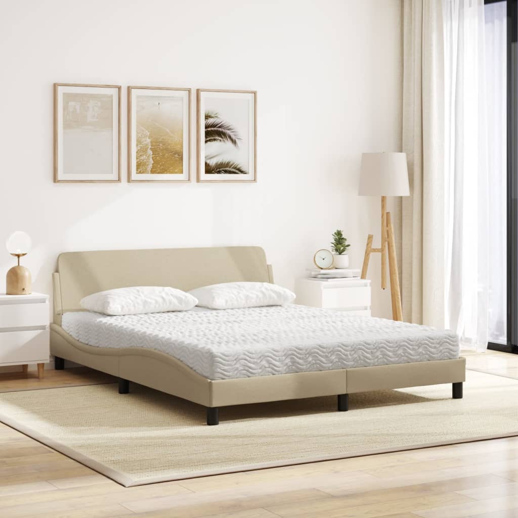Letto con Materasso Crema 160x200 cm in Tessuto