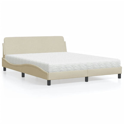 Letto con Materasso Crema 160x200 cm in Tessuto