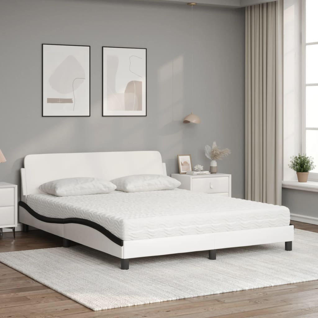 Letto con Materasso Dover Bianco e Nero 160x200cm Similpelle