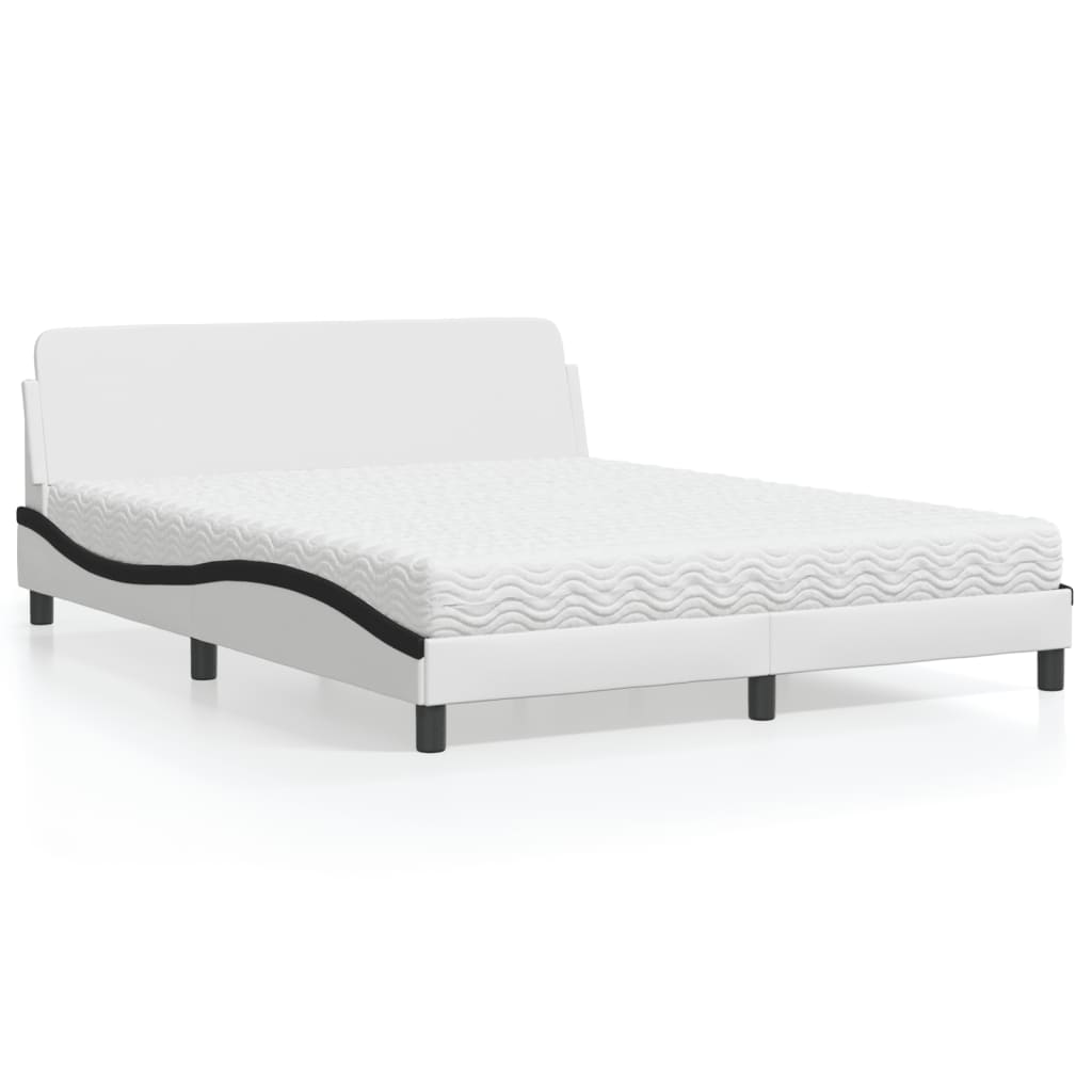 Letto con Materasso Dover Bianco e Nero 160x200cm Similpelle
