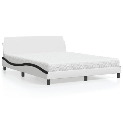 Letto con Materasso Dover Bianco e Nero 160x200cm Similpelle