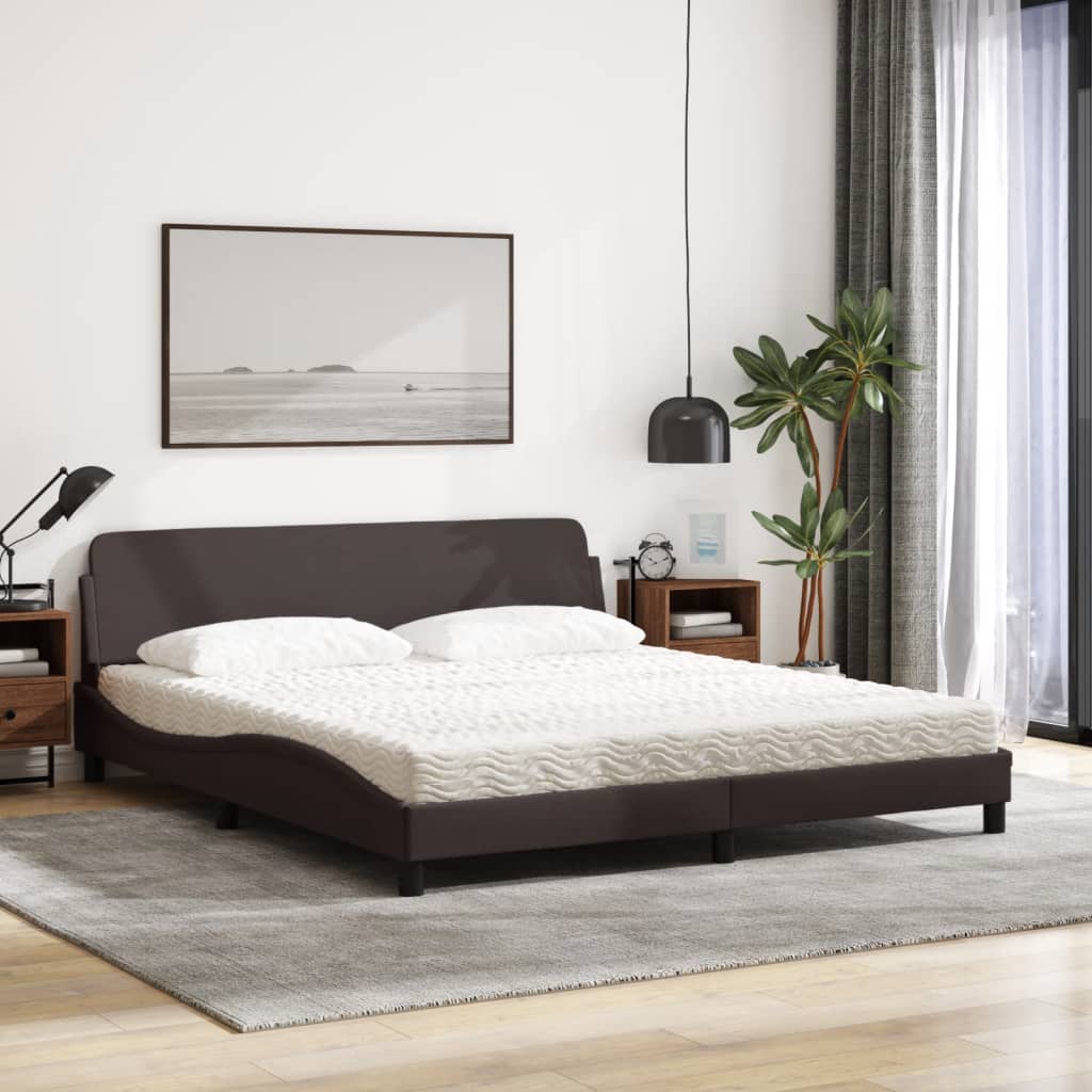 Letto con Materasso Marrone Scuro 180x200cm Tessuto