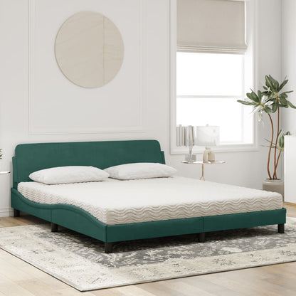 Letto con Materasso Verde Scuro 180x200 cm in Velluto
