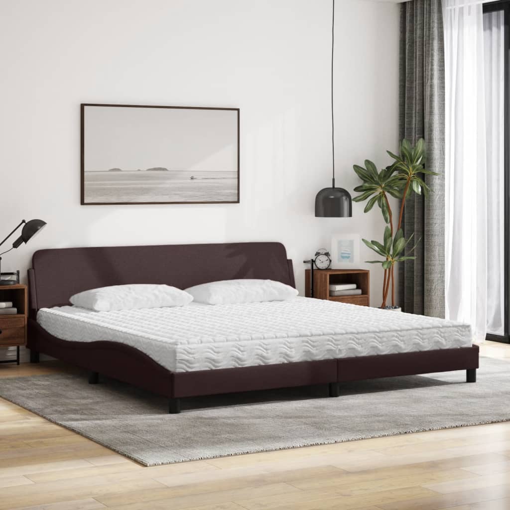 Letto con Materasso Dover Marrone Scuro 200x200 cm in Tessuto