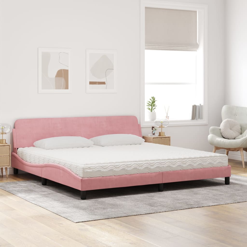 Letto con Materasso Rosa 200x200 cm in Velluto