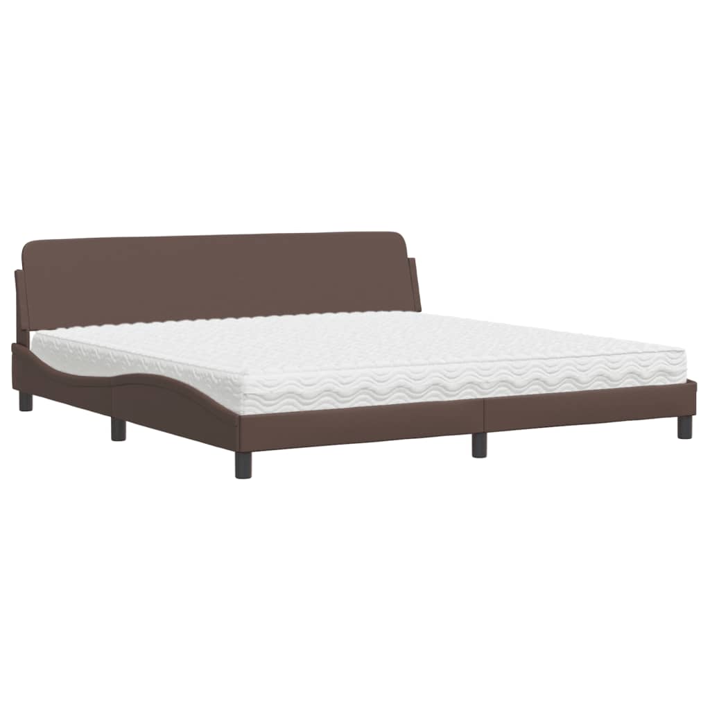 Letto con Materasso Marrone 200x200cm in Similpelle