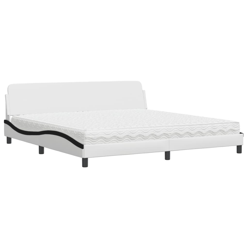 Letto con Materasso Bianco e Nero 200x200cm in Similpelle