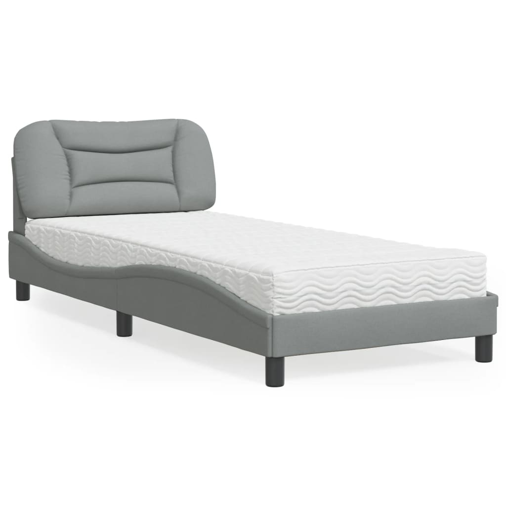 Letto con Materasso Hvar Grigio Chiaro 90x190 cm in Tessuto