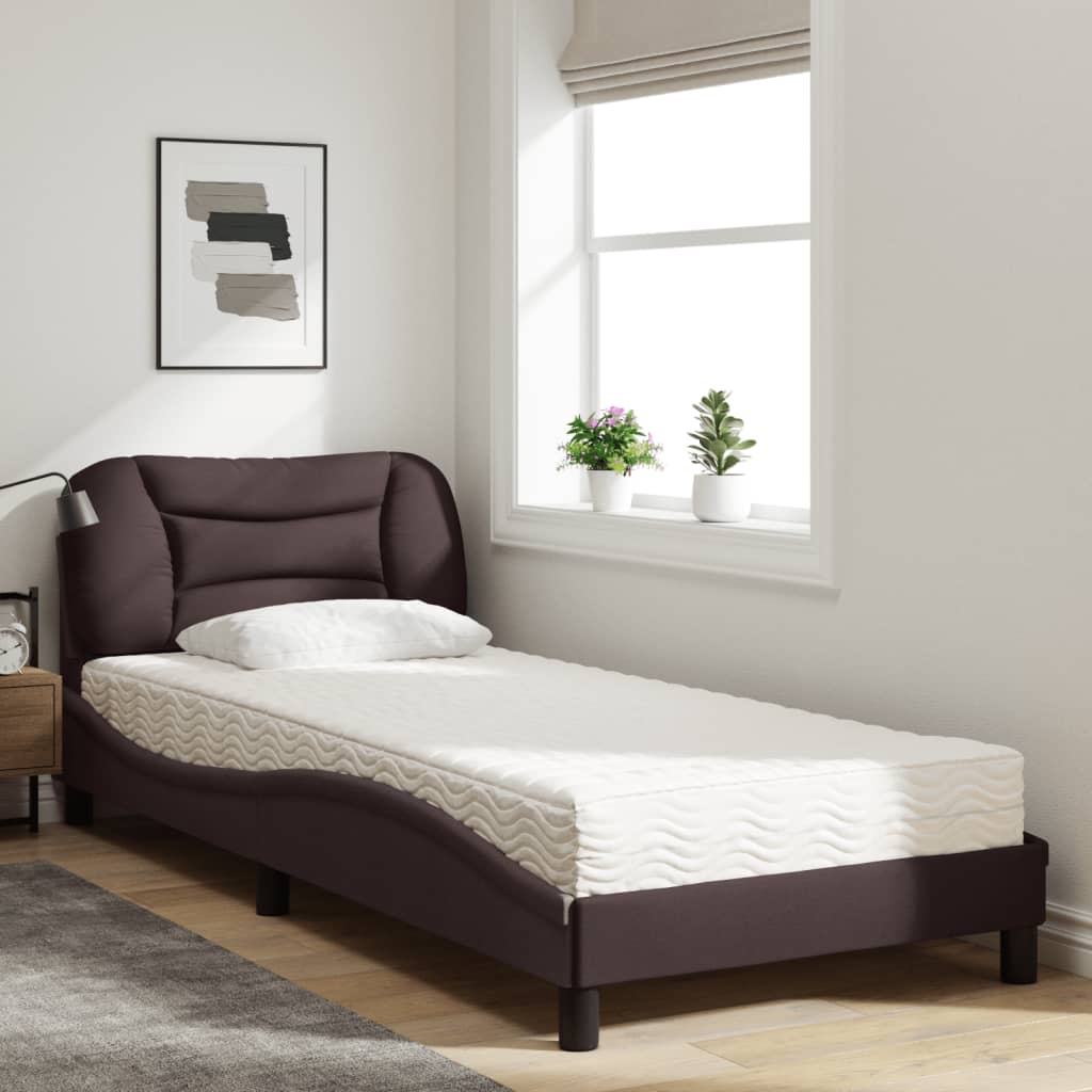 Letto con Materasso Hvar Marrone Scuro 90x190 cm in Tessuto