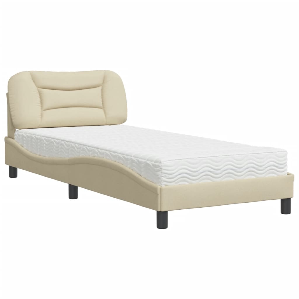 Letto con Materasso Crema 90x190 cm in Tessuto