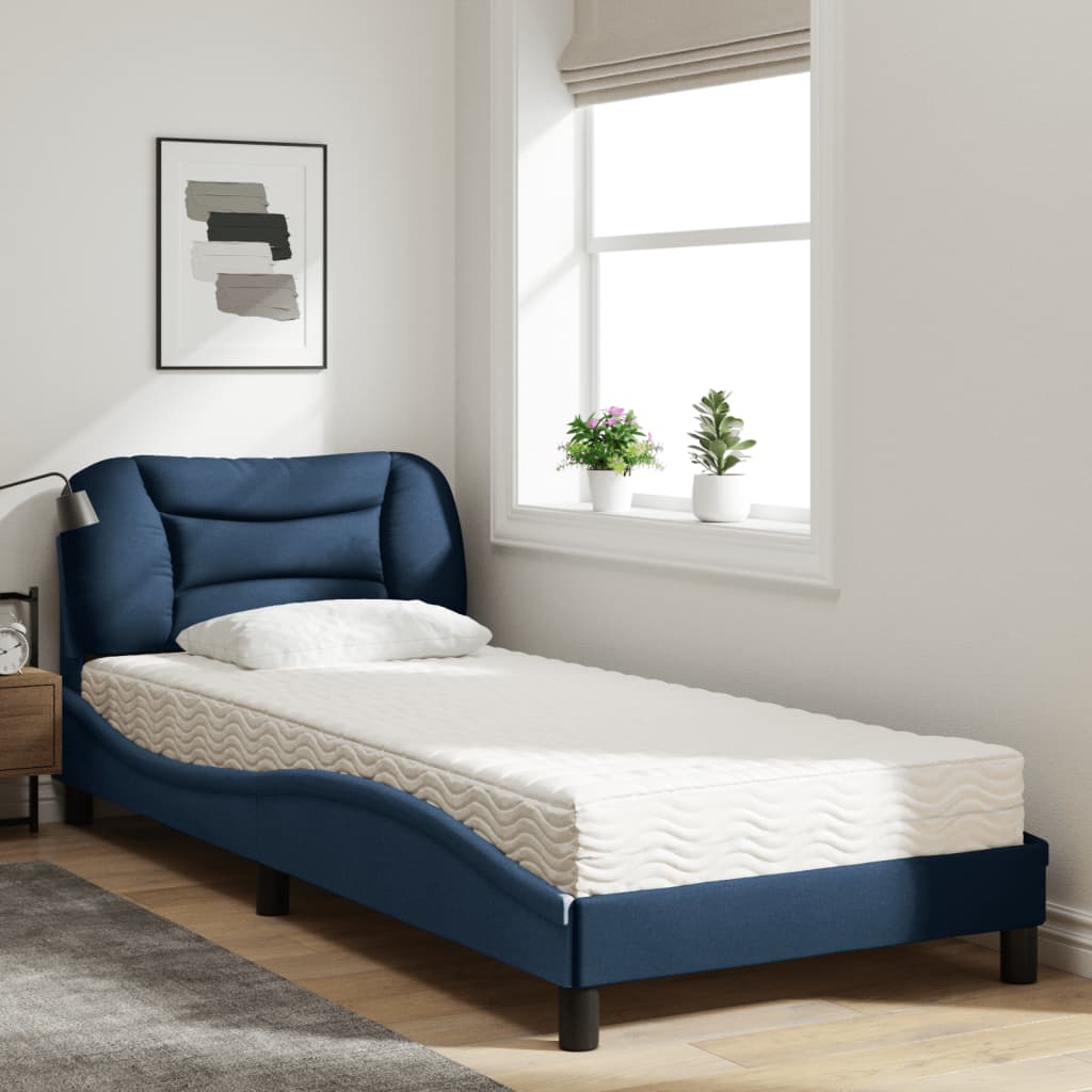 Letto con Materasso Hvar Blu 90x190 cm in Tessuto