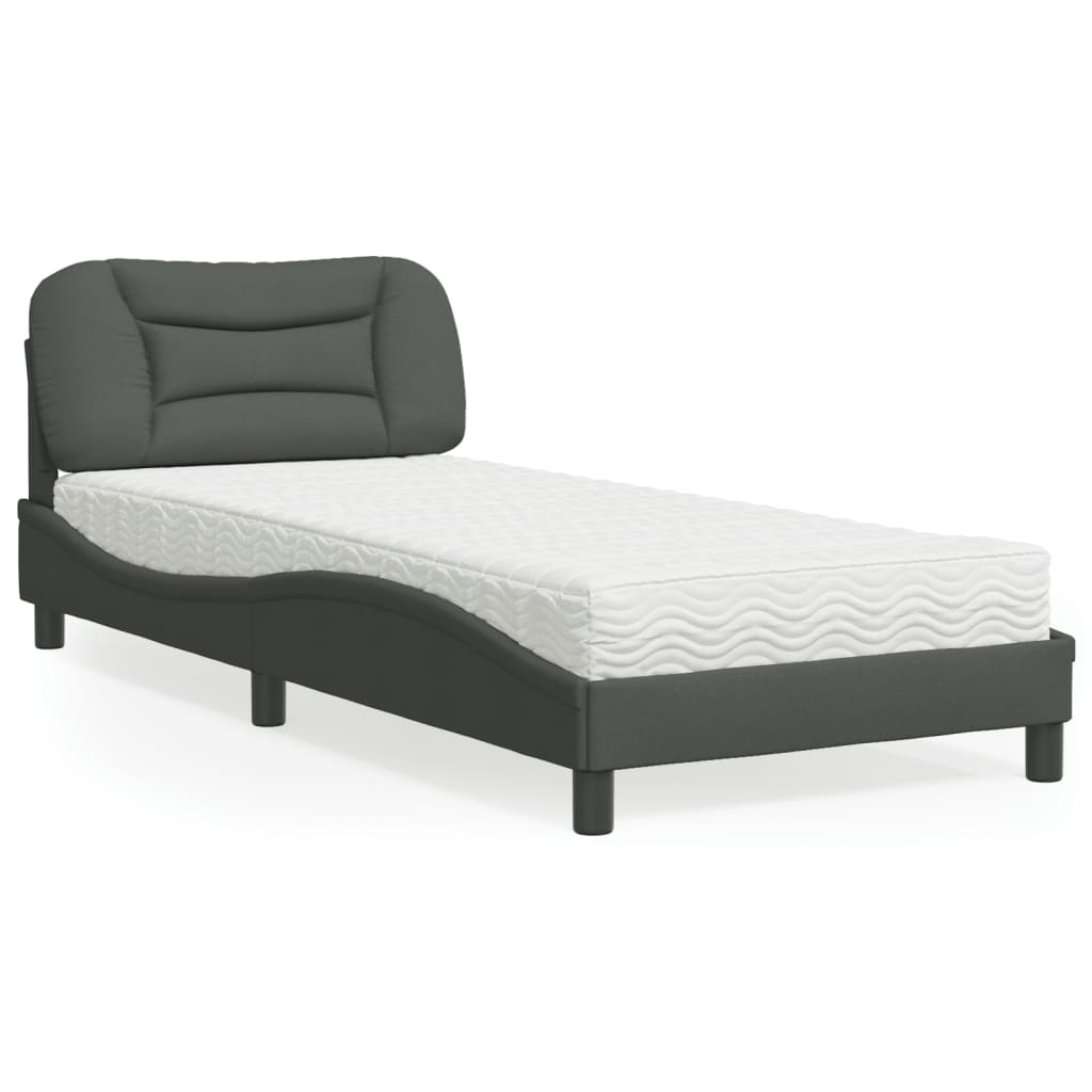 Letto con Materasso Grigio Scuro 90x200 cm in Tessuto