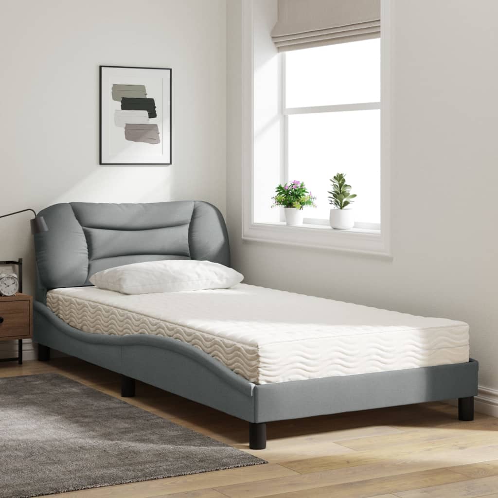 Letto con Materasso Hvar Grigio Chiaro 100x200 cm in Tessuto