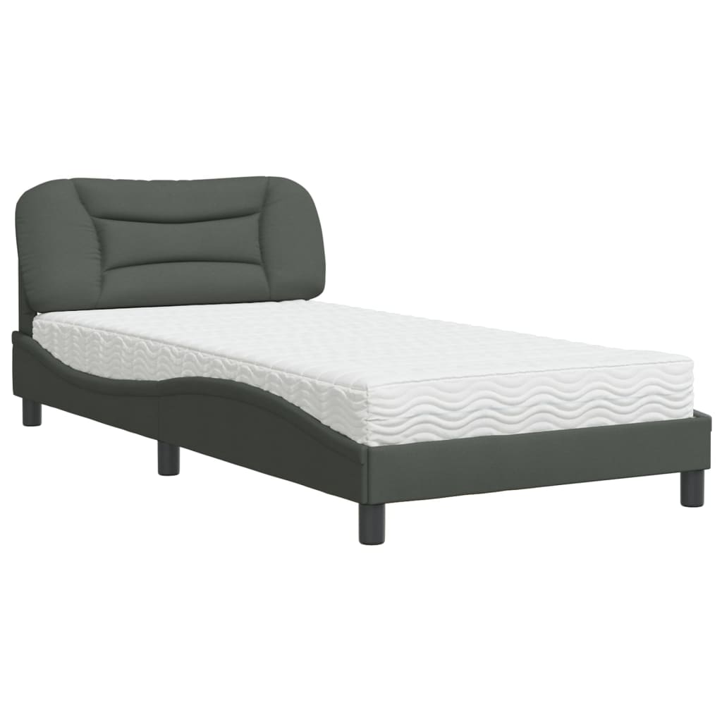 Letto con Materasso Hvar Grigio Scuro 100x200 cm in Tessuto