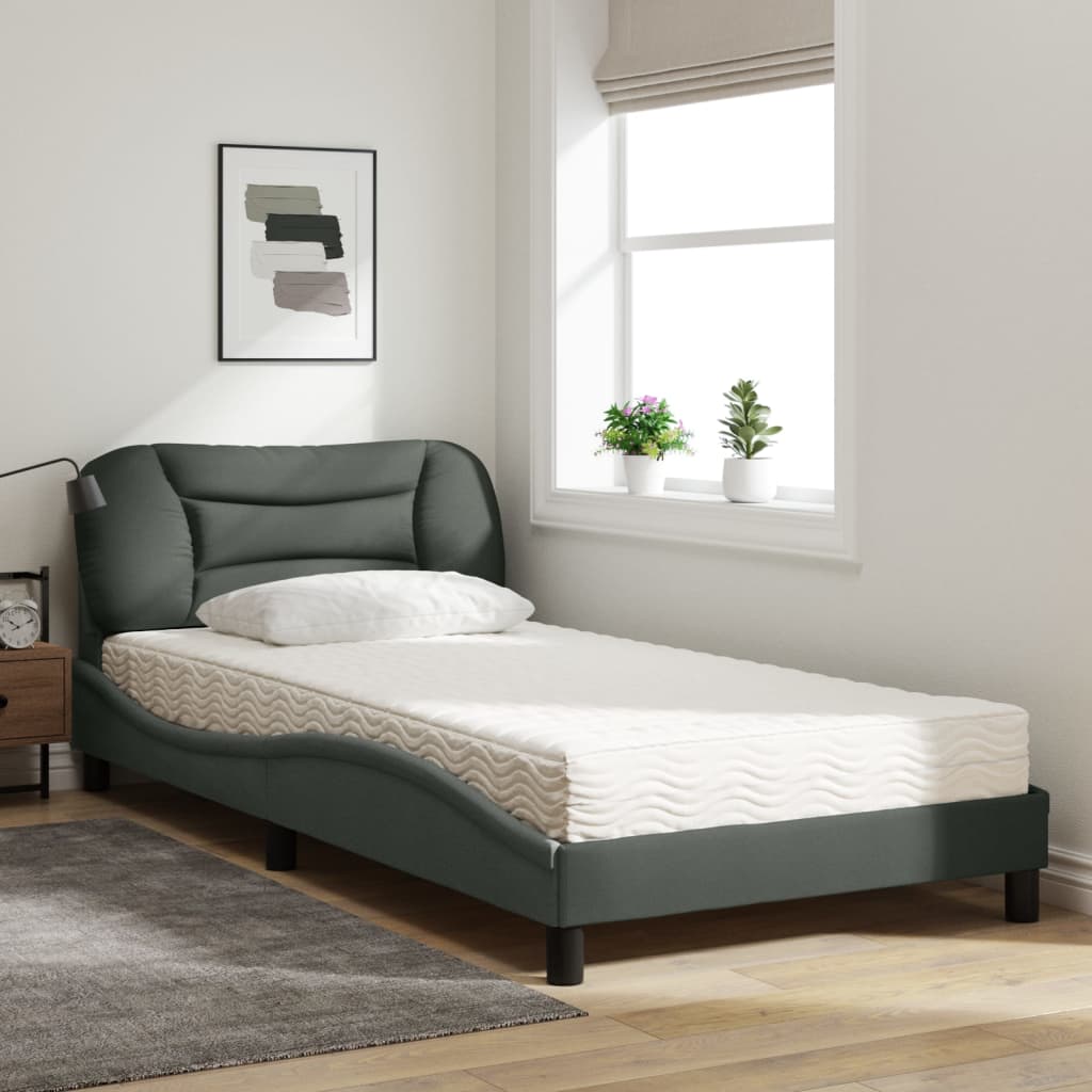 Letto con Materasso Hvar Grigio Scuro 100x200 cm in Tessuto