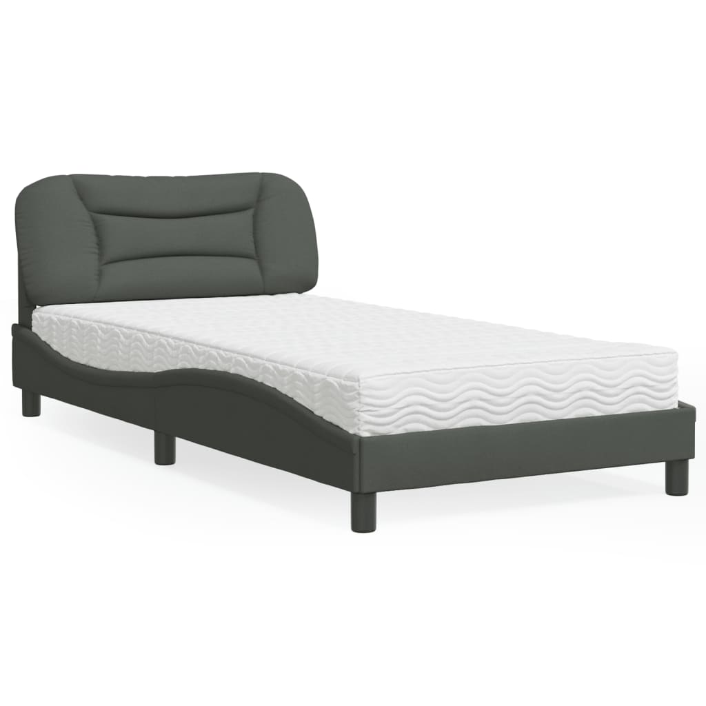 Letto con Materasso Hvar Grigio Scuro 100x200 cm in Tessuto