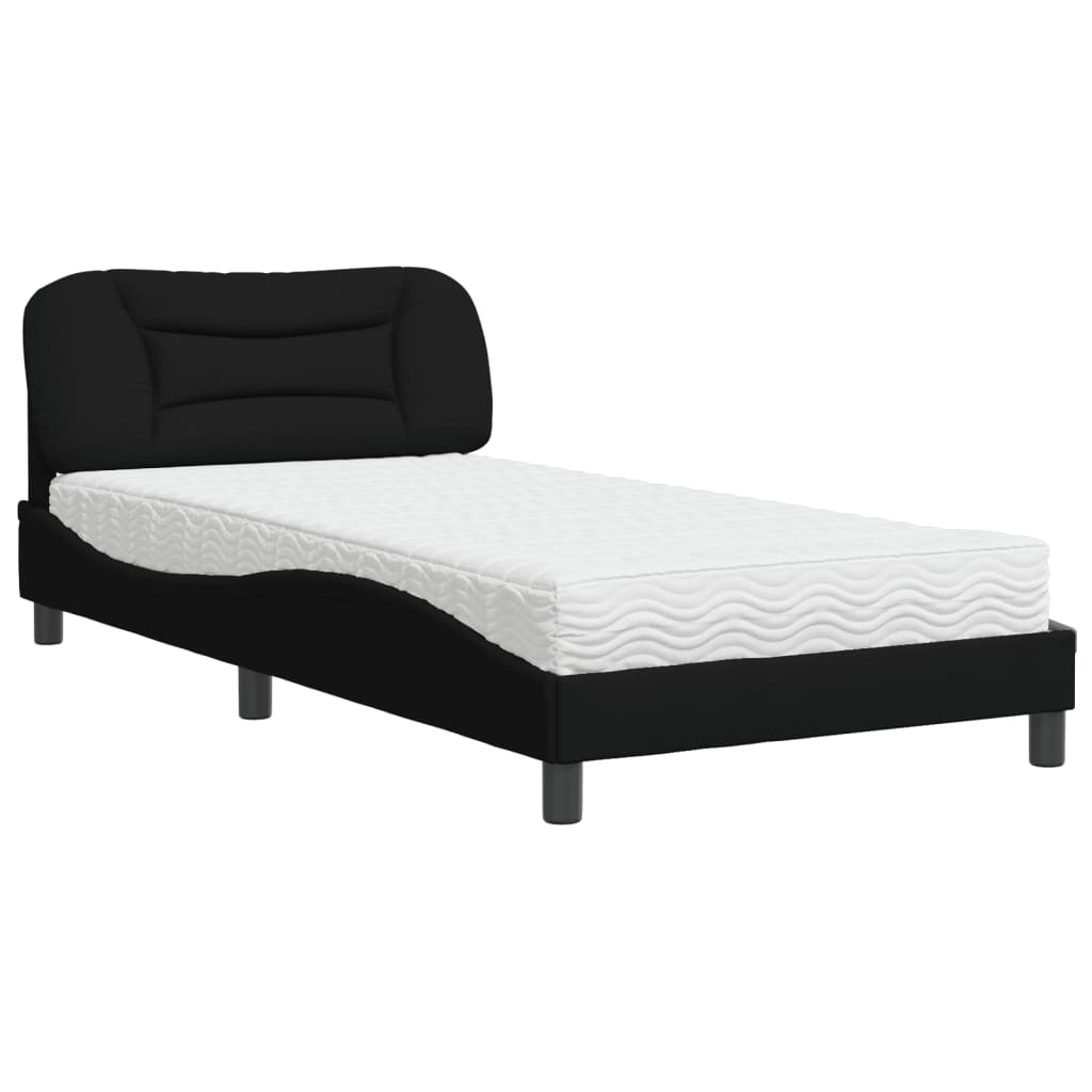 Letto con Materasso Hvar Nero 100x200 cm in Tessuto