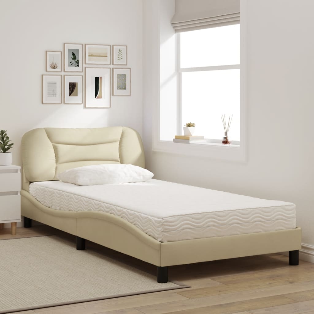 Letto con Materasso Hvar Crema 100x200 cm in Tessuto