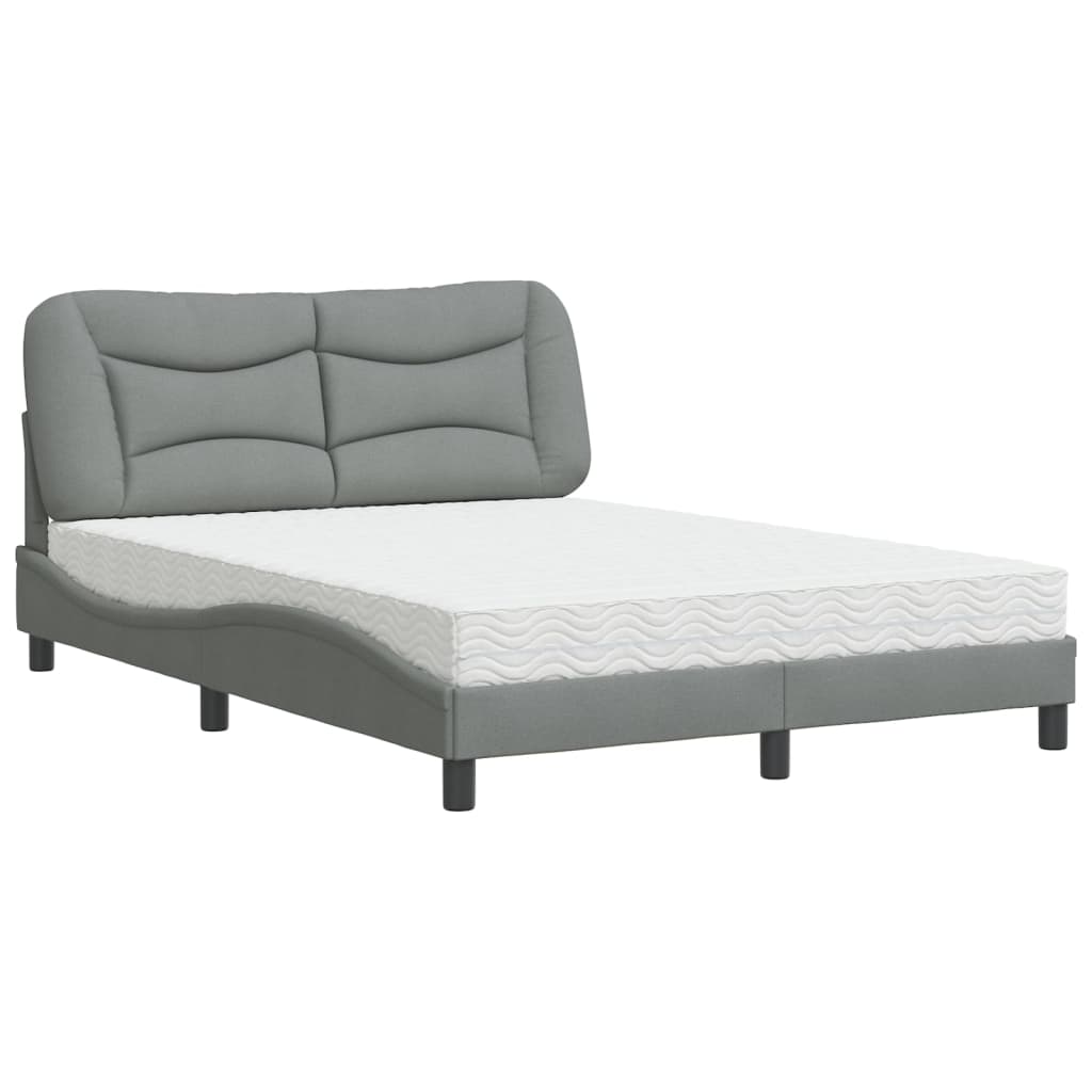 Letto con Materasso Hvar Grigio Chiaro 140x190cm Tessuto