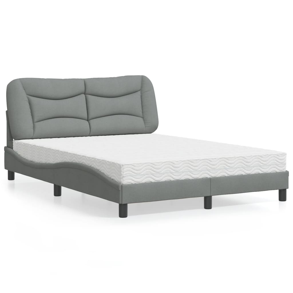 Letto con Materasso Hvar Grigio Chiaro 140x190cm Tessuto