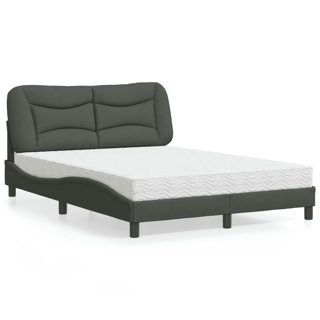 Letto con Materasso Hvar Grigio Scuro 140x200cm Tessuto