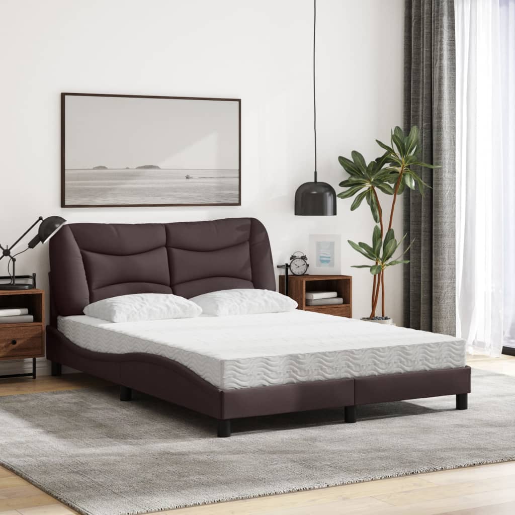 Letto con Materasso Marrone Scuro 140x200cm Tessuto