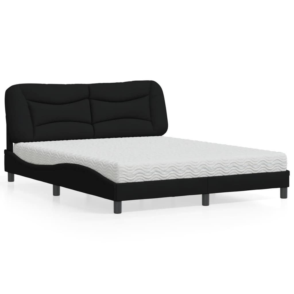 Letto con Materasso Hvar Nero 160x200 cm in Tessuto