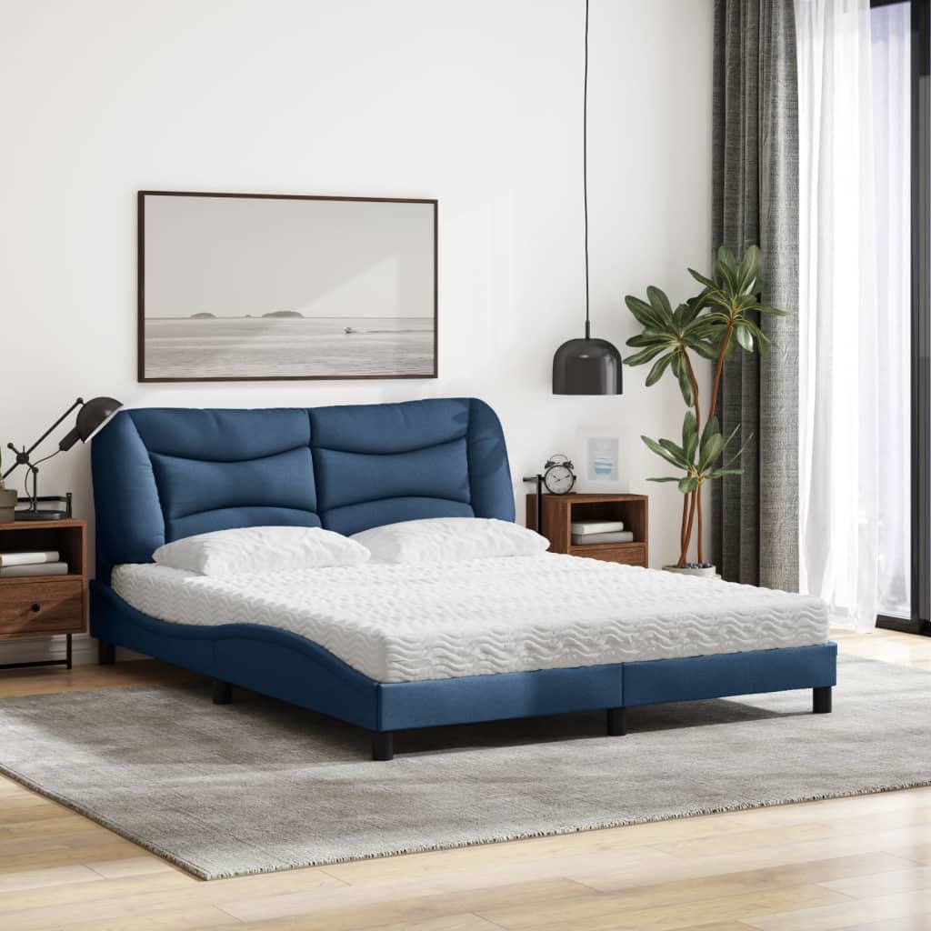 Letto con Materasso Hvar Blu 160x200 cm in Tessuto