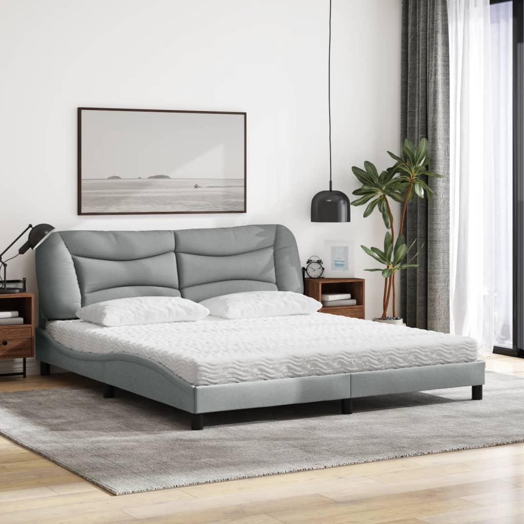 Letto con Materasso Grigio Chiaro180x200 cm Tessuto