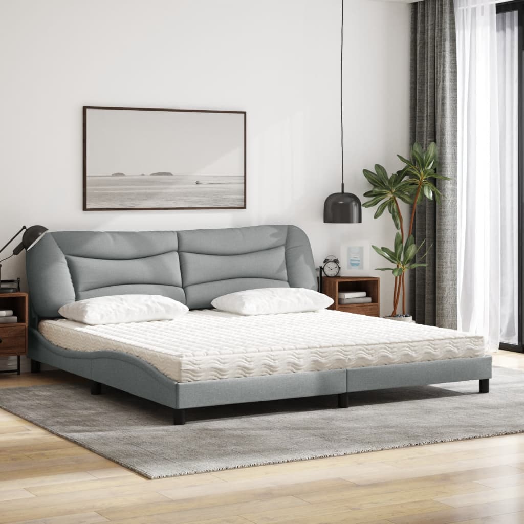 Letto con Materasso Hvar Grigio Chiaro 200x200 cm in Tessuto