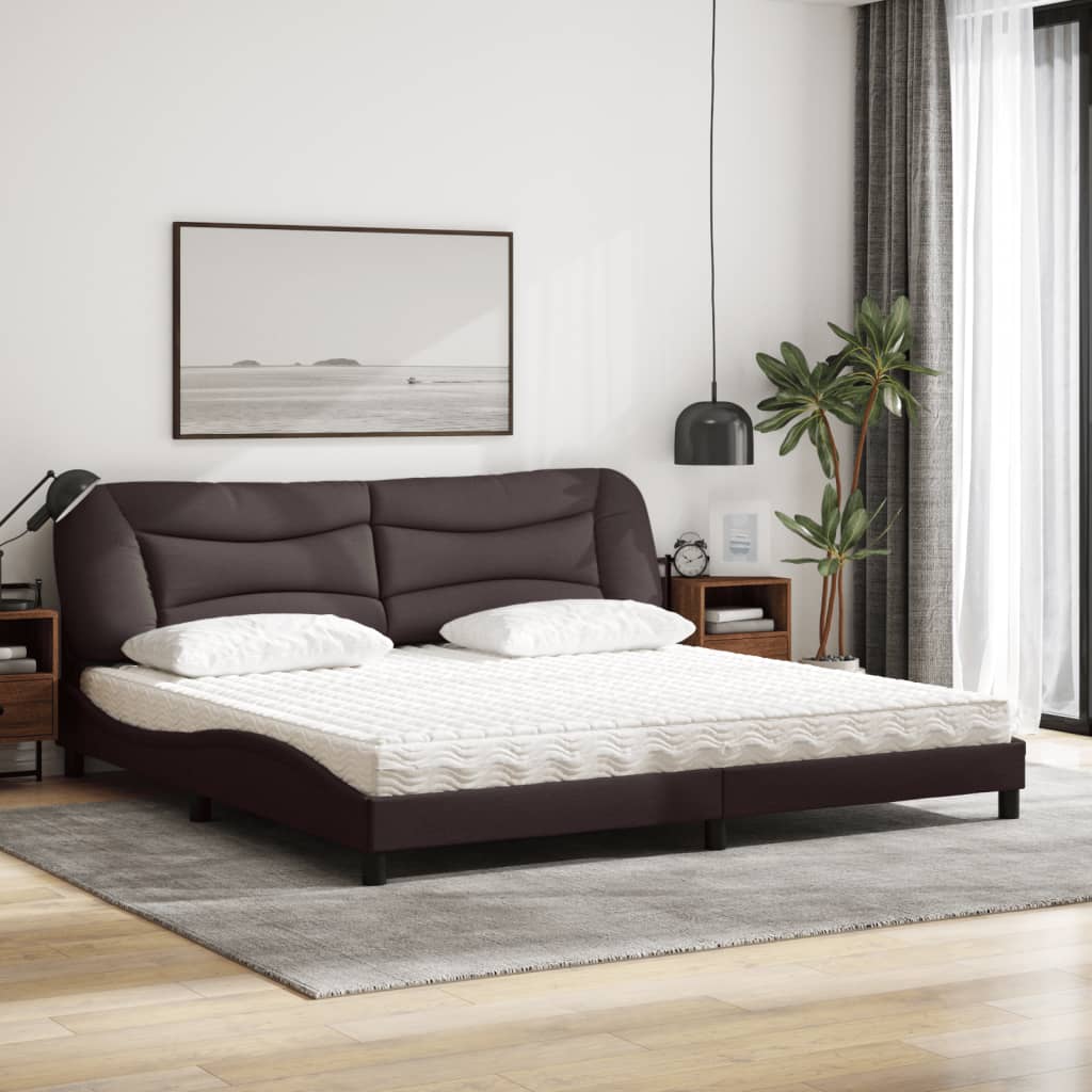 Letto con Materasso Hvar Marrone Scuro 200x200 cm in Tessuto