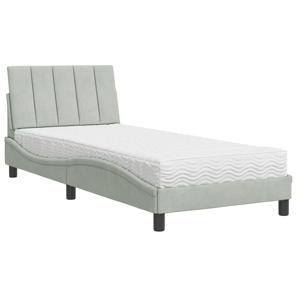 Letto con Materasso Grigio Chiaro 80x200 cm in Velluto