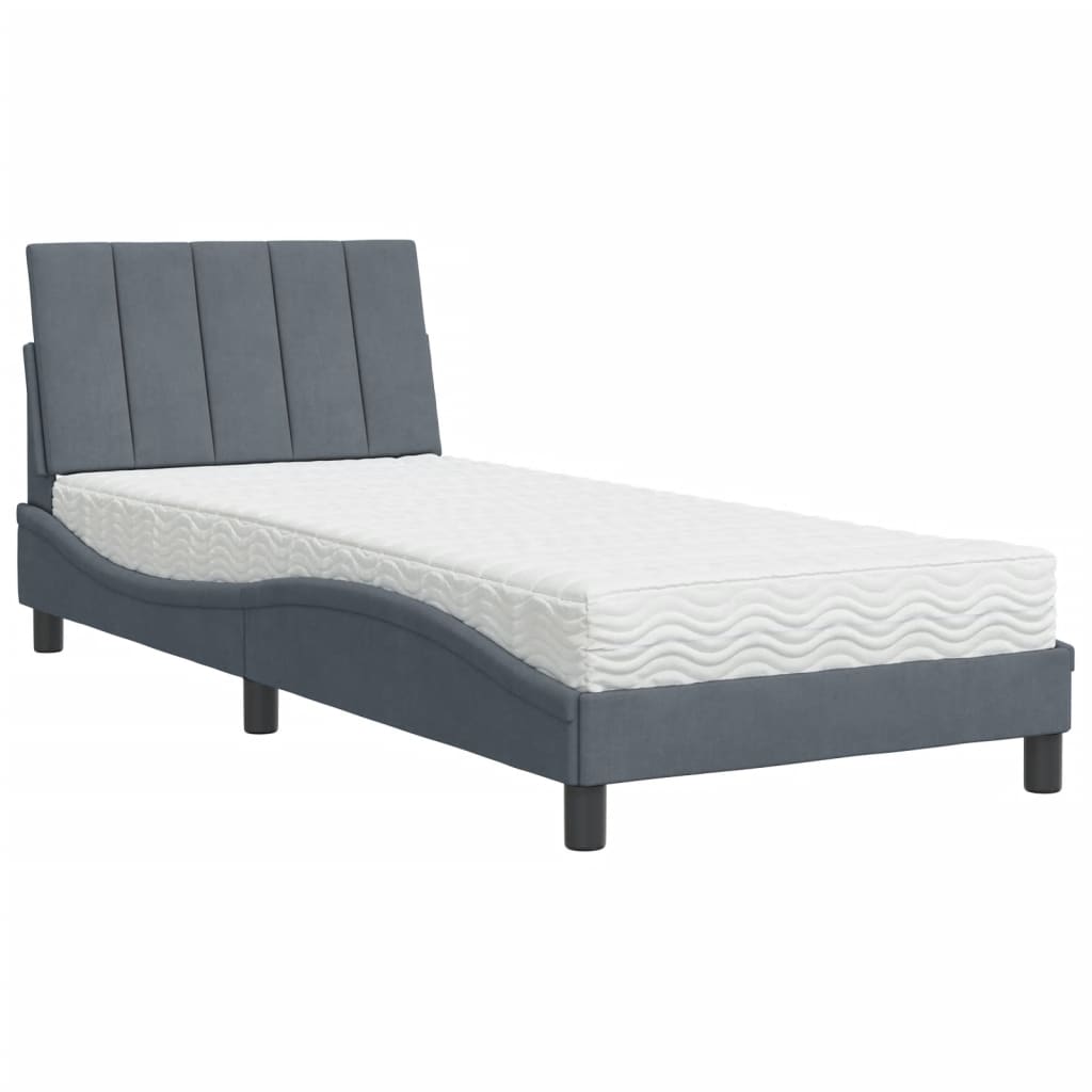 Letto con Materasso Hanko Grigio Scuro 80x200 cm in Velluto
