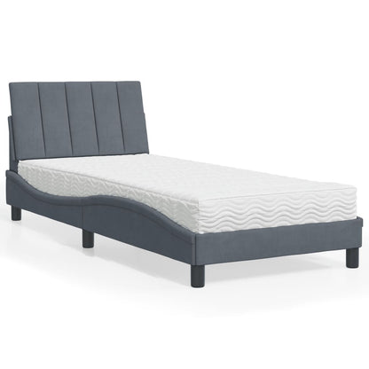 Letto con Materasso Hanko Grigio Scuro 80x200 cm in Velluto