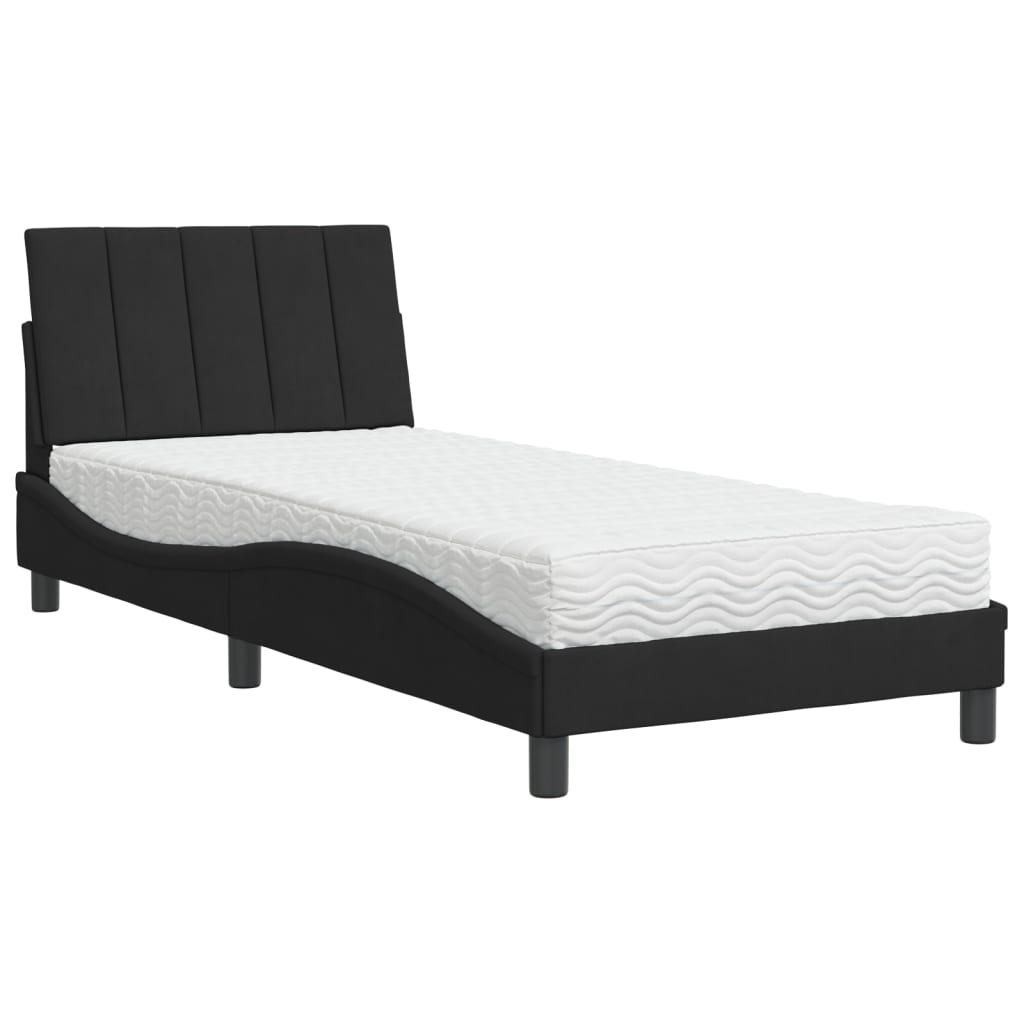 Letto con Materasso Hanko Nero 80x200 cm in Velluto