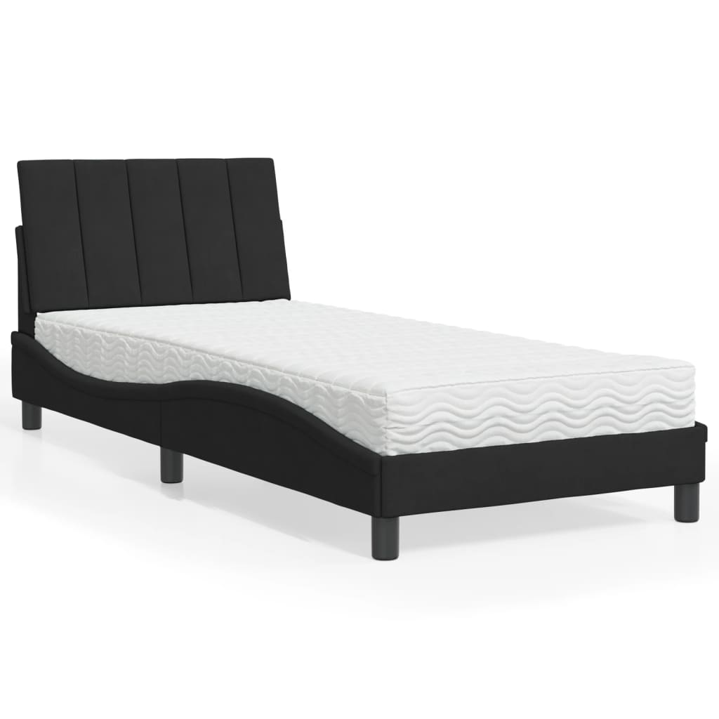 Letto con Materasso Hanko Nero 80x200 cm in Velluto