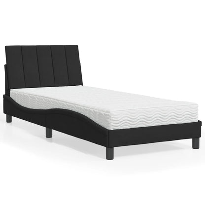 Letto con Materasso Hanko Nero 80x200 cm in Velluto