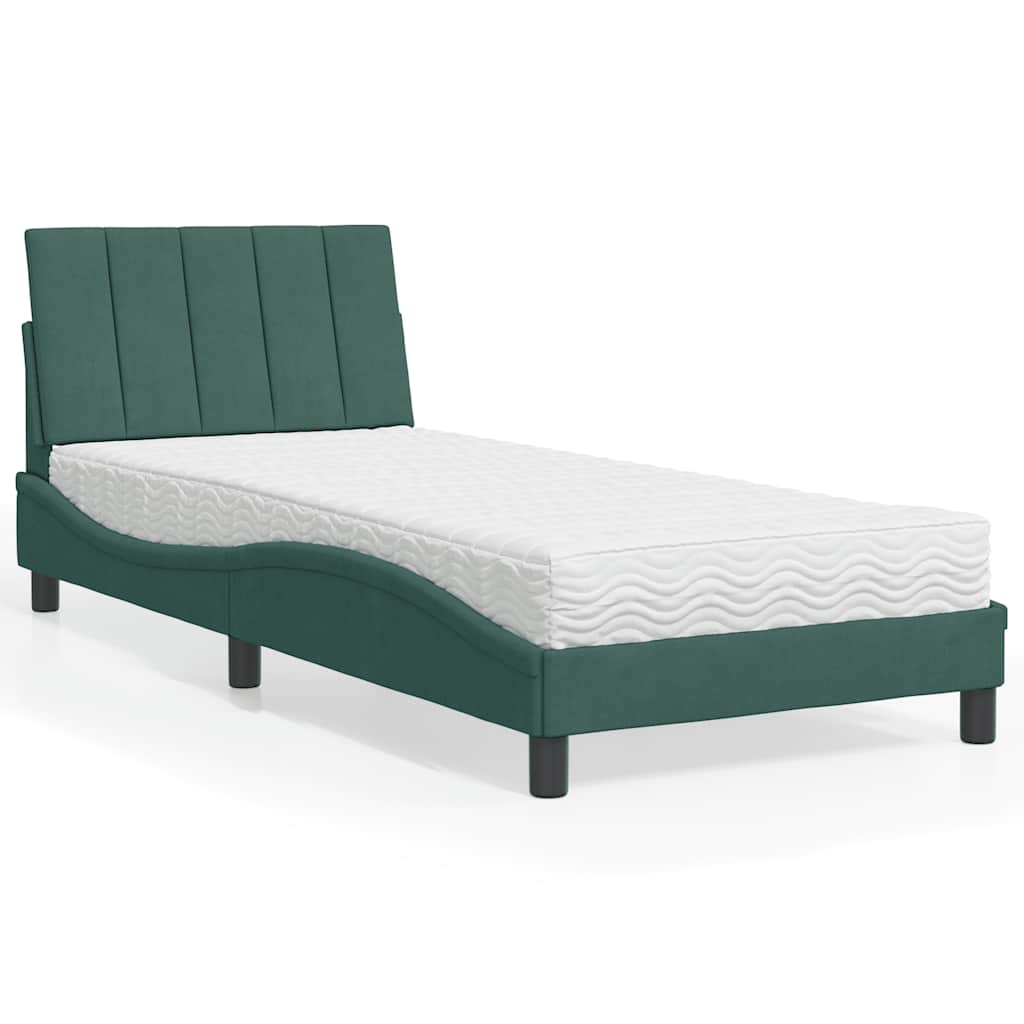 Letto con Materasso Hanko Verde Scuro 80x200 cm in Velluto