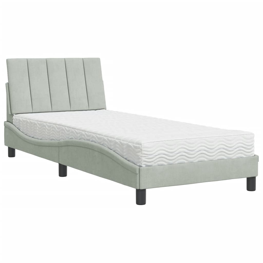 Letto con Materasso Hanko Grigio Chiaro 90x190 cm in Velluto