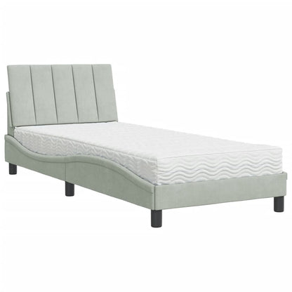 Letto con Materasso Hanko Grigio Chiaro 90x190 cm in Velluto