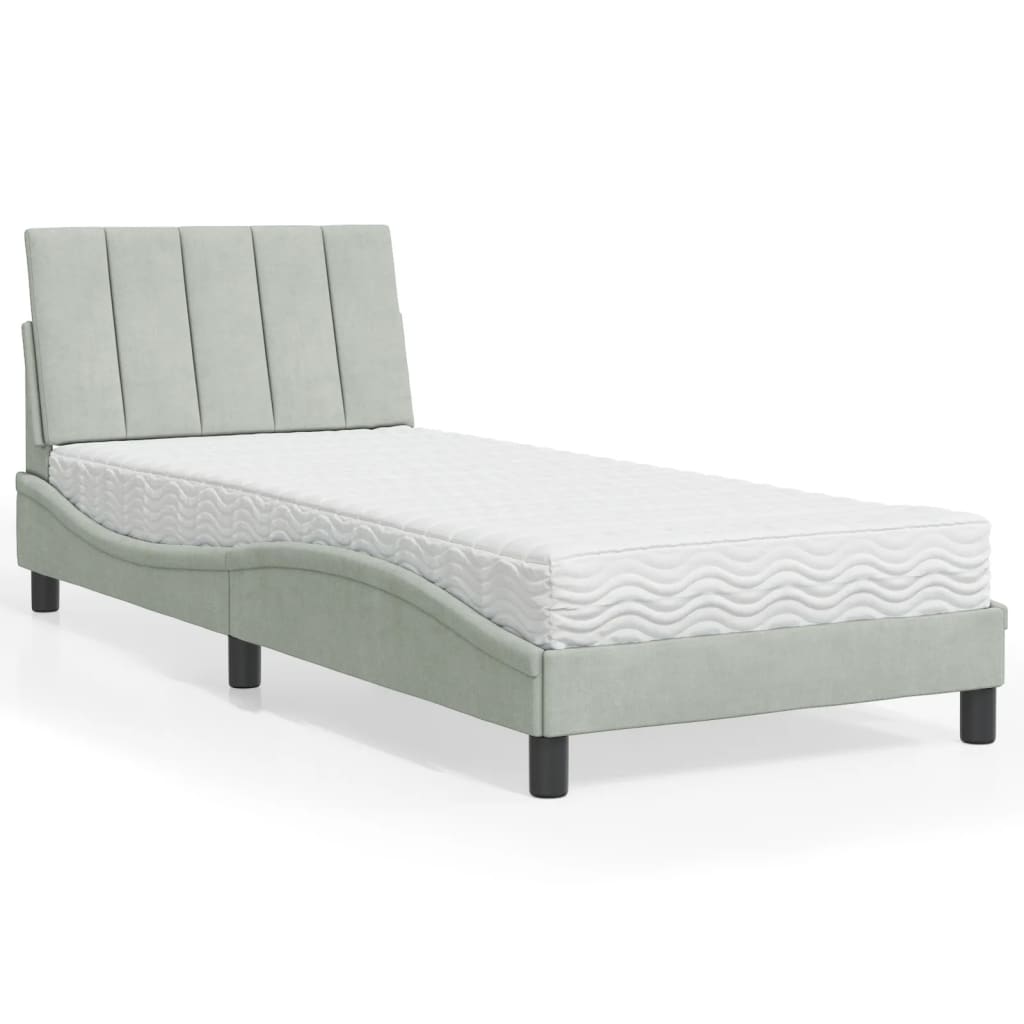 Letto con Materasso Grigio Chiaro 90x190 cm in Velluto
