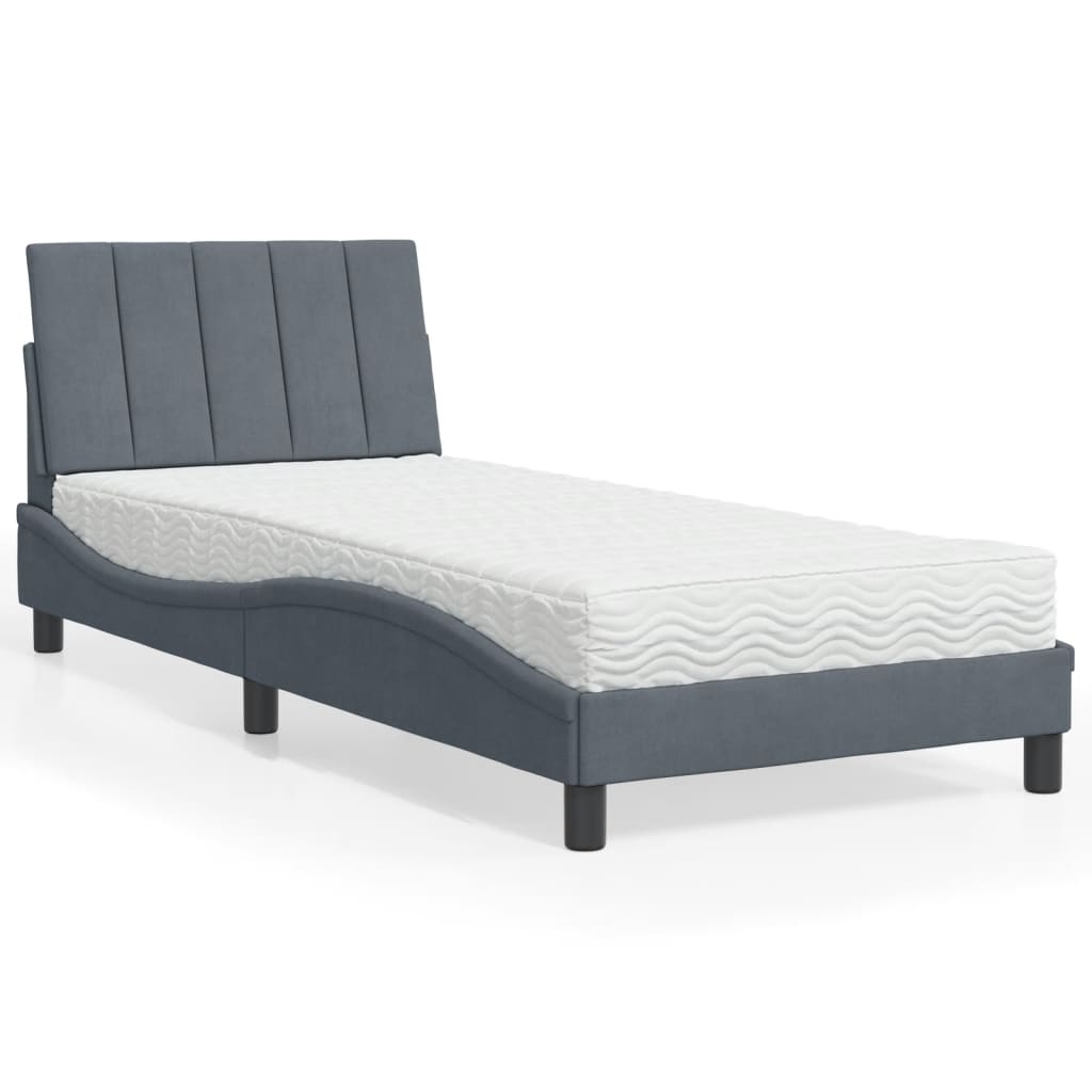 Letto con Materasso Hanko Grigio Scuro 90x190 cm in Velluto