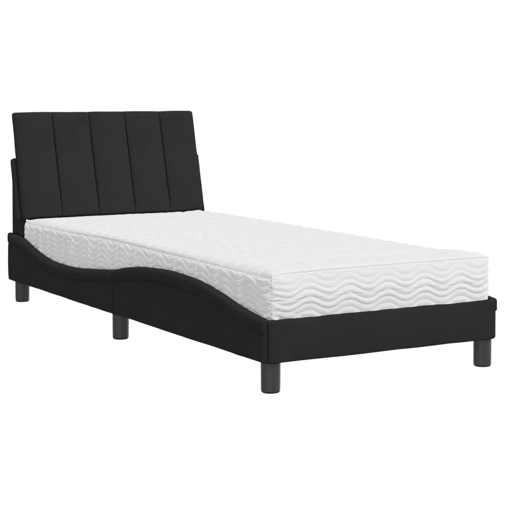 Letto con Materasso Hanko Nero 90x190 cm in Velluto