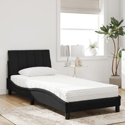 Letto con Materasso Hanko Nero 90x190 cm in Velluto